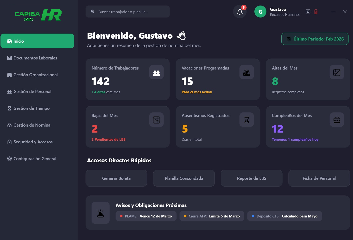 Dashboard Capiba HR
